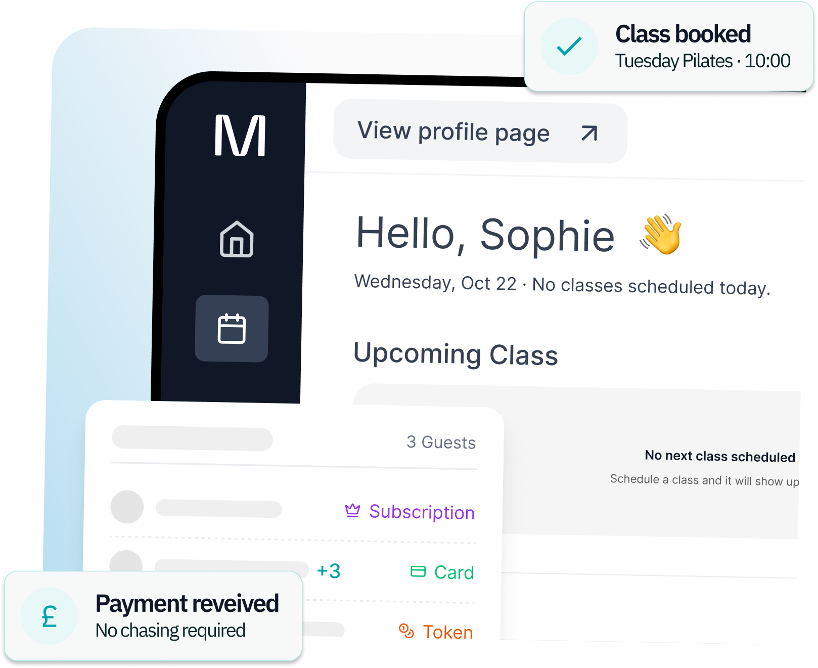 MUVE class booking and payment dashboard